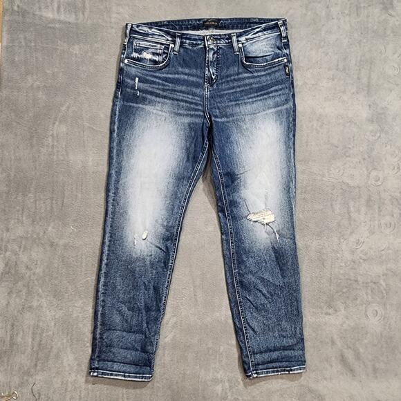 Silver Jeans Co Beau  Jeans Boyfriend Style Distressed Ripped Size 16 High Rise - Picture 1 of 11